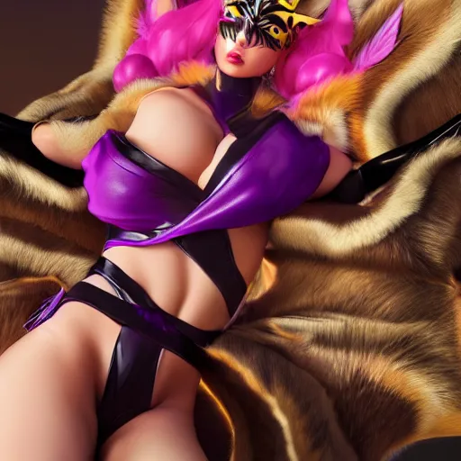 Image similar to Vogue Magazine cover with KDA Ahri (League of Legends). 3d render, octane render, game art, realistic, highly detailed, trending on artstation, 4k, trending on artstation, pixar, cgsociety, unreal engine 5, redshift render, trending on artstation, blender, behance, cg