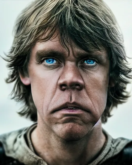 Image similar to very low angle high quality hyper realistic portrait of luke skywalker, dark dramatic portrait realistic and insanely detailed, 8 k