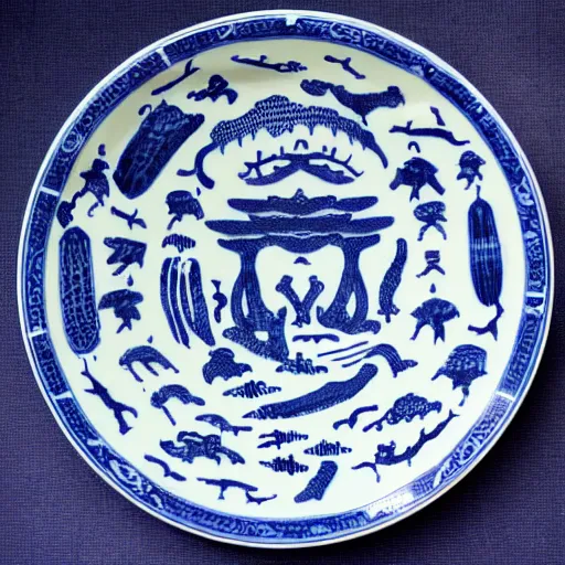 Image similar to willow pattern of aliens