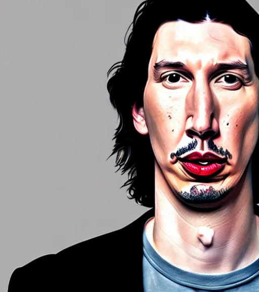 Prompt: a portrait of a derpy adam driver, hyperrealism, highly detailed, cross - eyed