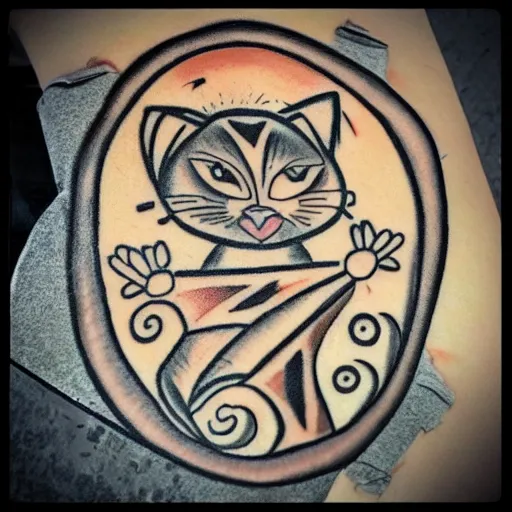 Image similar to tattoo sketch in polynesian style cat hugging the sun, maori