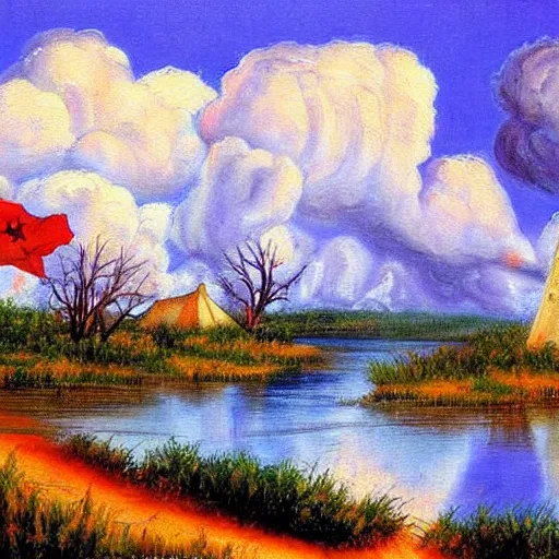 Image similar to the Texas revolution, beautiful painting by Bob Ross