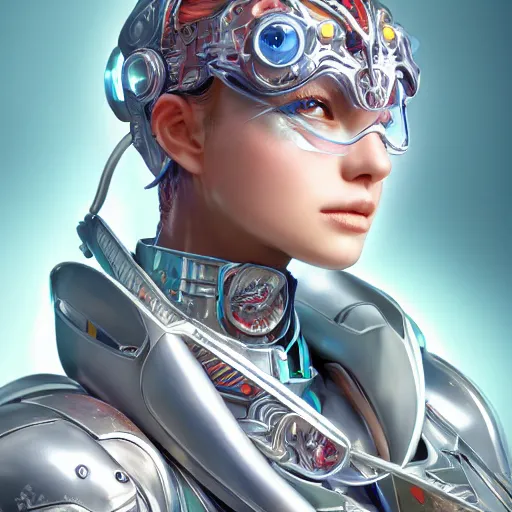 Image similar to studio portrait of lawful good colorful female holy mecha paladin absurdly beautiful, elegant, young sensual graceful woman, ultrafine hyperrealistic detailed face illustration by kim jung gi, irakli nadar, intricate linework, sharp focus, bright colors, matte, octopath traveler, final fantasy, unreal engine highly rendered, global illumination, radiant light, intricate environment