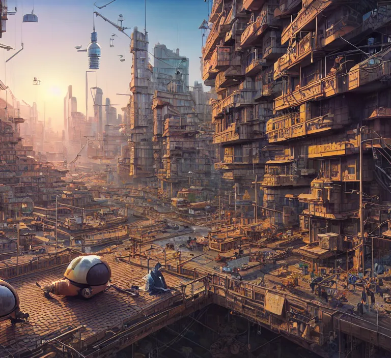 Image similar to hyperrealism photography hyperrealism concept art of highly detailed beavers builders that building highly detailed futuristic ( cyberpunk ) city by wes anderson and hasui kawase and scott listfield sci - fi style hyperrealism rendered in blender and octane render volumetric natural light