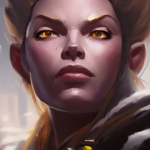 Image similar to very detailed masterpiece painting of brigitte from overwatch in a workshop, closeup, portrait, artstation, concept art by greg rutkowski