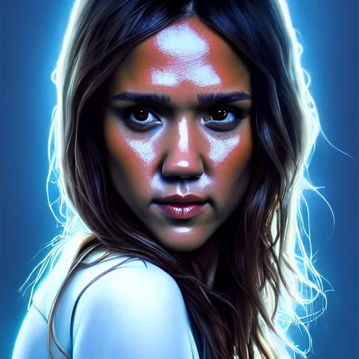 Image similar to beautiful digital painting jessica alba the thing 1 9 8 2 john carpenter with high detail, 8 k, stunning detail, photo by artgerm, greg rutkowski and alphonse mucha, unreal engine 5, 4 k uhd