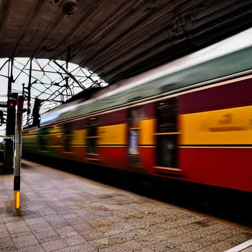 Image similar to of an octopus invading a train station, people are running away scared, shutter speed is 8 0,