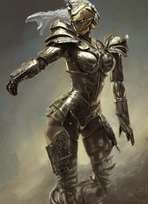 Image similar to a professional painting of a beautiful young female, wearing a metallic dragon-shaped helmet, semi-clothed in battle armor, olive skin, long dark hair, beautiful bone structure, symmetrical facial features, intricate, elegant, digital painting, concept art, smooth, sharp focus, illustration, from Metal Gear, by Ruan Jia and Mandy Jurgens and Greg Rutkowski and Artgerm and William-Adolphe Bouguerea