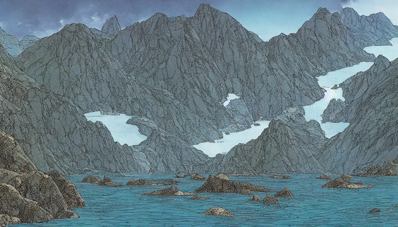 Prompt: fjords by moebius