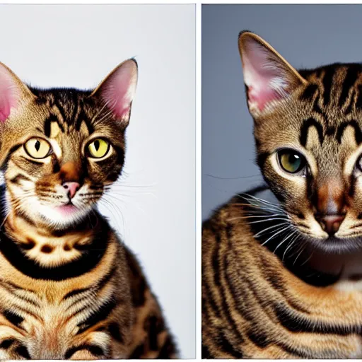 Prompt: photos of a playful bengal cat from Kitten to Adulthood, photoreal