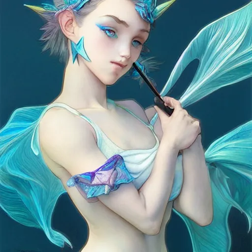 Prompt: Vaporeon Gajinka human girl , highly detailed, digital pencil painting, sharp focus, illustration, art by artgerm and greg rutkowski and alphonse mucha