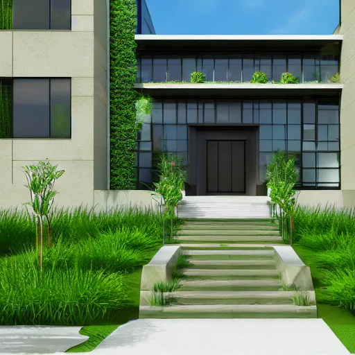 Prompt: mansion exterior modern contemporary grass plants highly realistic high quality octane render