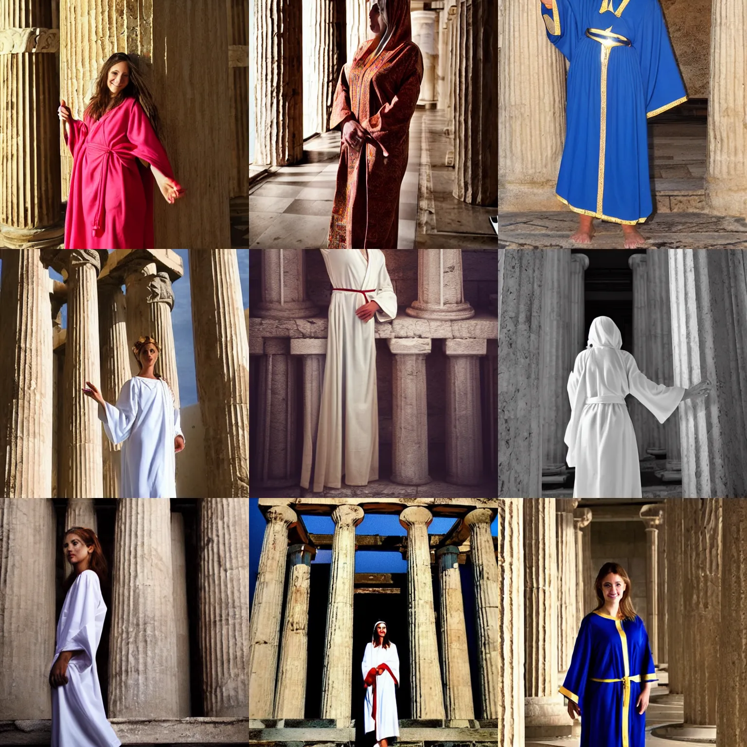 Prompt: beautiful greek temple priestess, revealing robes, high quality photo