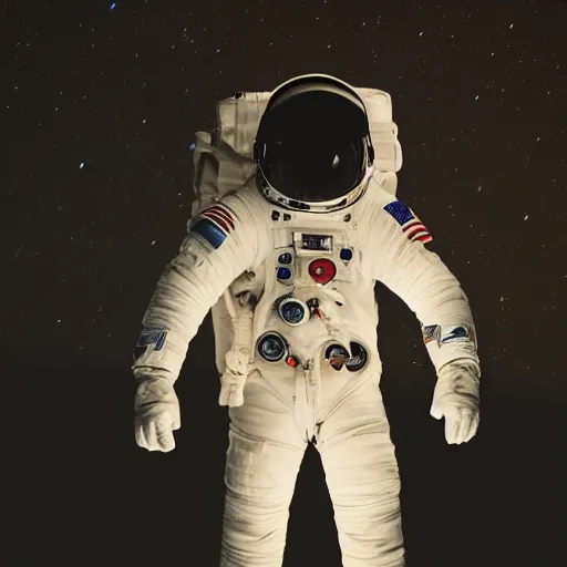 Image similar to photograph of an astronaut against night sky, only arms and legs are lit, full body photo,, 8 k