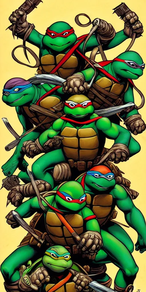 Image similar to Teenage mutant ninja turtle comic book cover illustration by brom