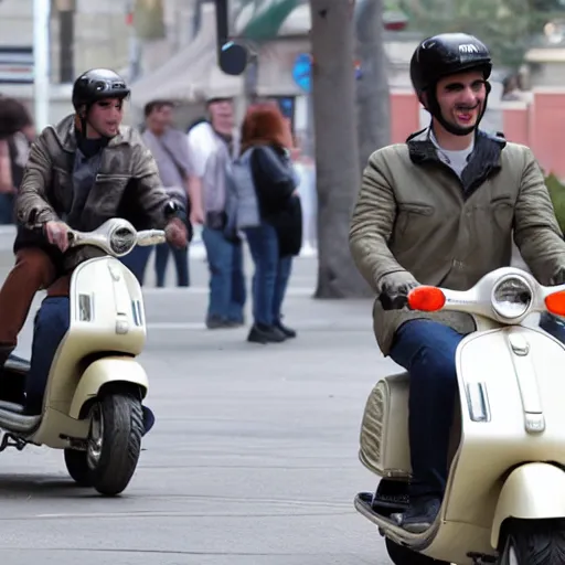 Prompt: Nathan fielder riding an Vespa