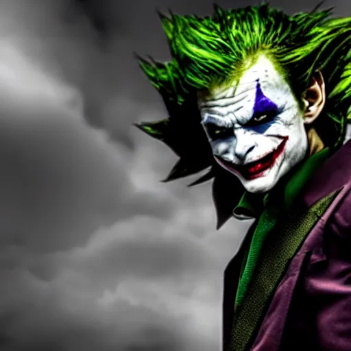 Image similar to stunning awe inspiring goku as the joker, movie still 8 k hdr atmospheric lighting