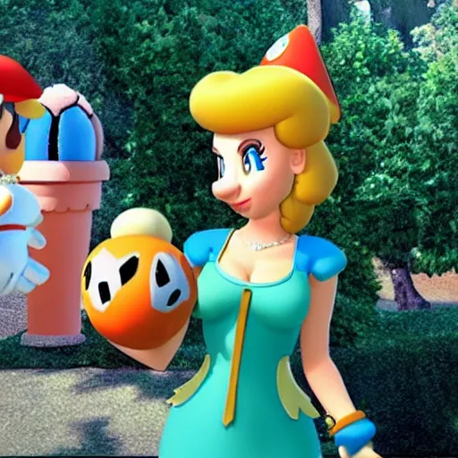 Image similar to Scarlet Johansson as princess peach in the new mario bros movie