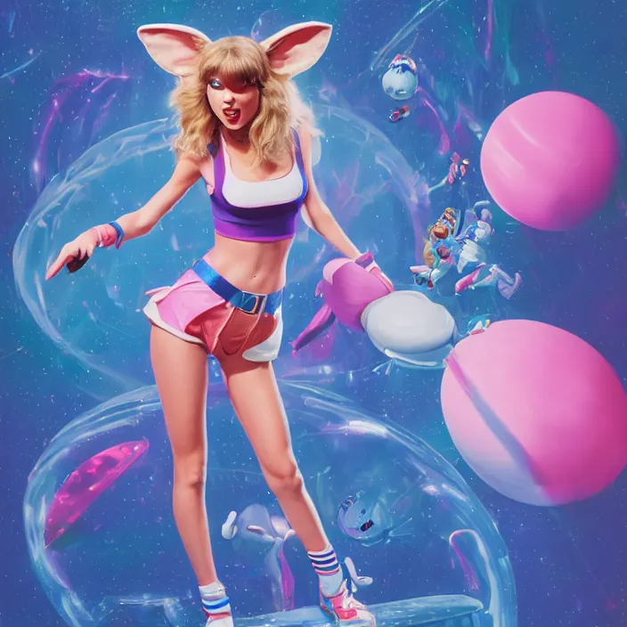 Image similar to portrait of Taylor Swift as Lola Bunny in Space Jam 1996. bunny ears. intricate artwork. by Tooth Wu, wlop, beeple, dan mumford. octane render, trending on artstation, greg rutkowski very coherent symmetrical artwork. cinematic, hyper realism, high detail, octane render, 8k, iridescent accents