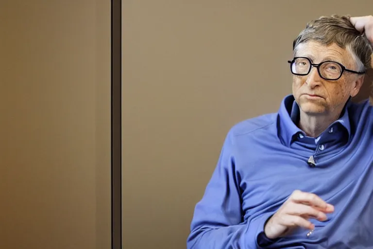 Prompt: bill gates stressed while using windows