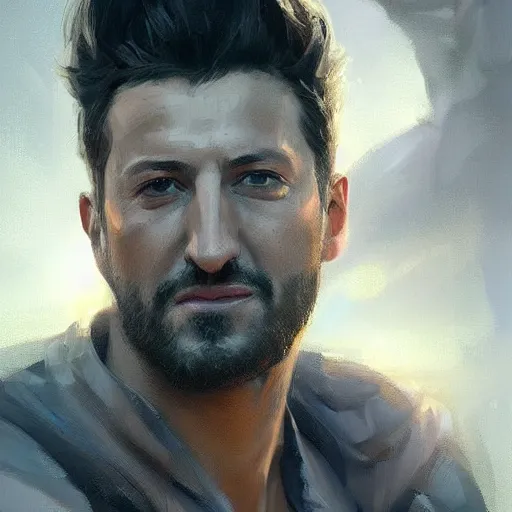 Image similar to portrait of maksim chmerkovskiy by greg rutkowski, young, attractive, highly detailed portrait, scifi, digital painting, artstation, concept art, smooth, sharp foccus ilustration, artstation hq