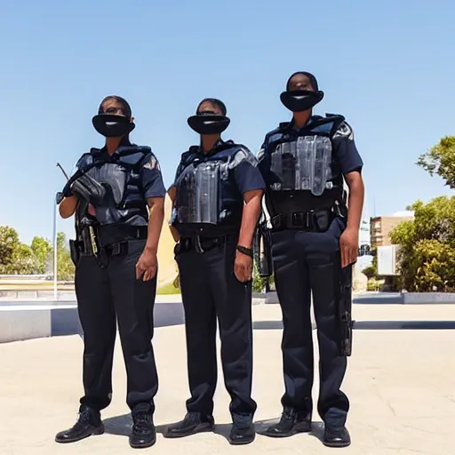 Image similar to a team of futuristic security guards standing for a group photo