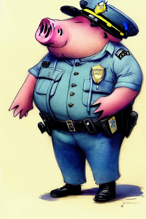 Image similar to ( ( ( ( ( obese rotund cartoon pig wears police uniform. muted colors. ) ) ) ) ) by jean - baptiste monge!!!!!!!!!!!!!!!!!!!!!!!!!!!