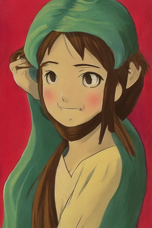 Image similar to jesus as a little happy anime girl, painting by warner sallman,