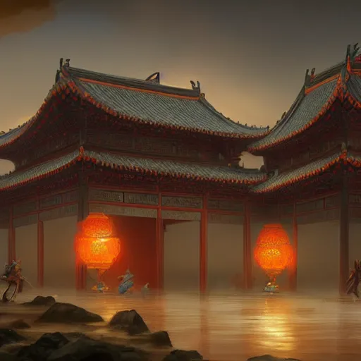 Image similar to beautiful render of tang dynasty, palaceby andreas rocha and greg rutkowski, trending on artstation, unreal engine, 8 k hd wallpaperjpeg artifact, blur, artfact