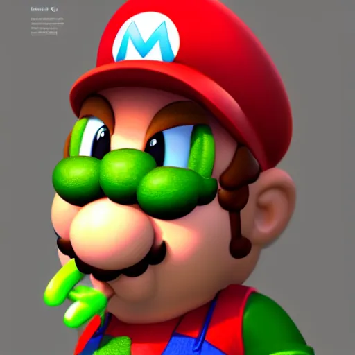 Prompt: Mario eating green mushroom, award winning, trending on artstation, unreal engine