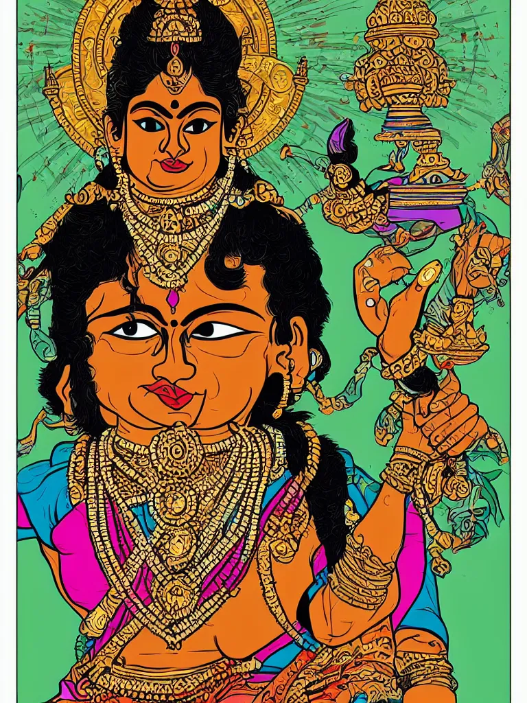 Prompt: portrait of a hindu god art by ori toor, sticker, colorful, illustration, highly detailed, simple, smooth and clean vector curves, no jagged lines, vector art, smooth