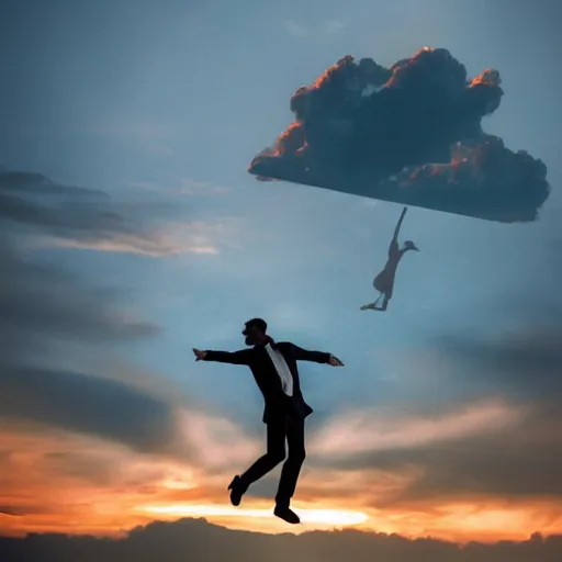 Prompt: man dancing on a cloud