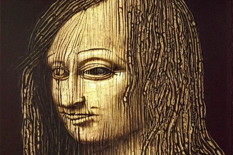 Image similar to monalisa in the style of h.r. giger, in the style of h.r. giger, in the style of h.r. giger, in the style of h.r. giger