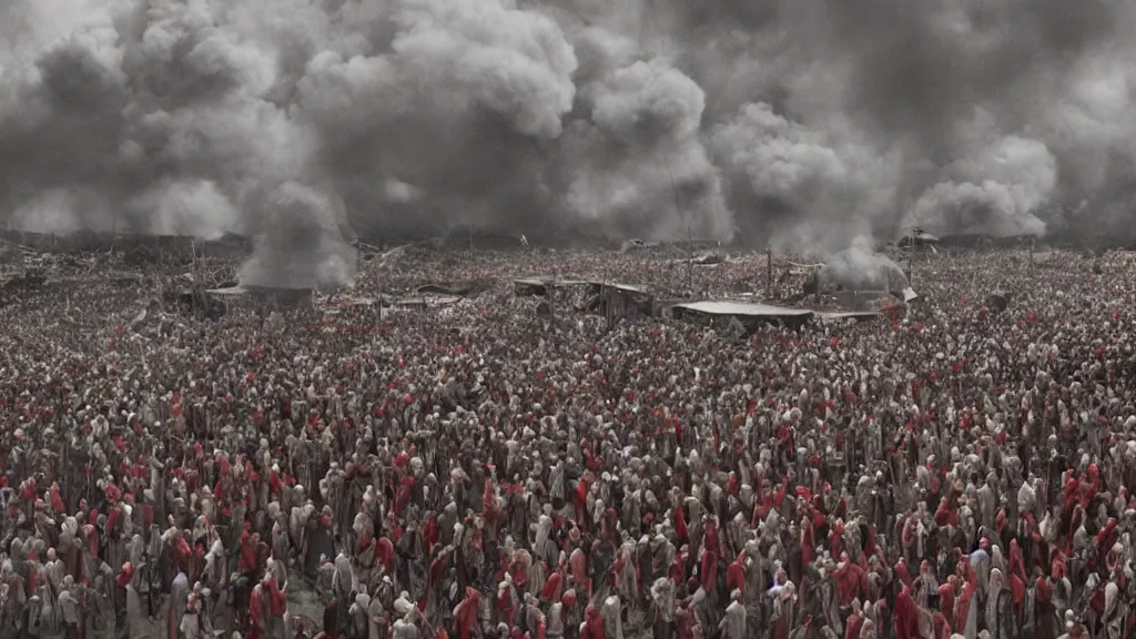 Image similar to A shot from a Films about the Indonesian National Revolution, infared photography, 8K, film render, extremely detailed, rendered in Octane