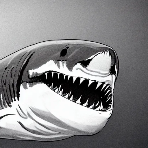 Image similar to great white shark eating pickles. hyperdetailed photorealism