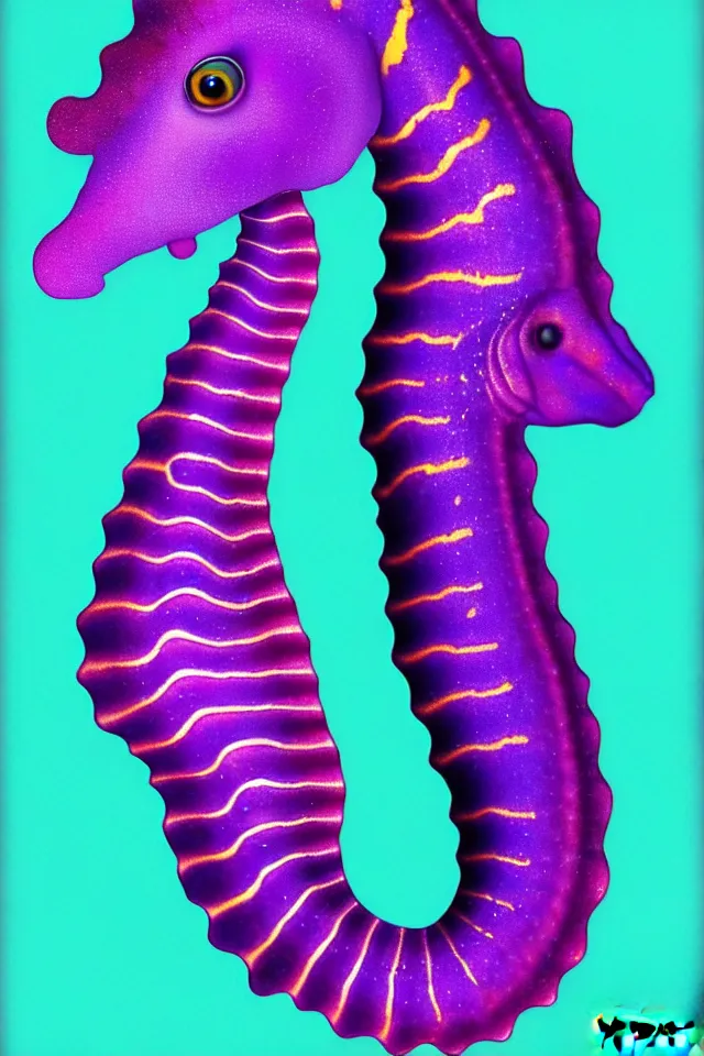 Prompt: a portrait of a purple seahorse by kokaris