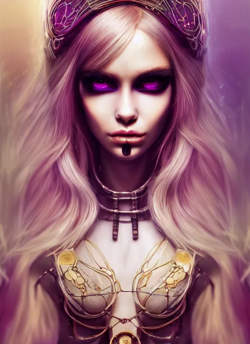 Image similar to soft lustrous ivory biotech raver clowncore madison beer gothic cyborg, earbuds, golden ratio, details, sci - fi, fantasy, cyberpunk, intricate, decadent, highly detailed, digital painting, ever after high, octane render, artstation, concept art, smooth, sharp focus, illustration, art by artgerm, loish, wlop