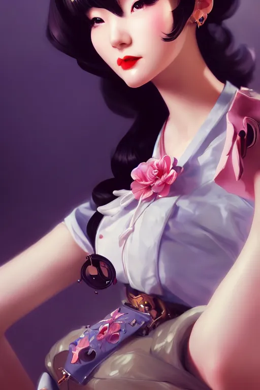 Image similar to a pin up and beautiful fashion charming dreamlke japan girl with lv jewelry, character art, art by artgerm lau and wlop and and ilya kuvshinov and john singer sargent, hyperdetailed, 8 k realistic, symmetrical, frostbite 3 engine, cryengine, dof, trending on artstation, digital art