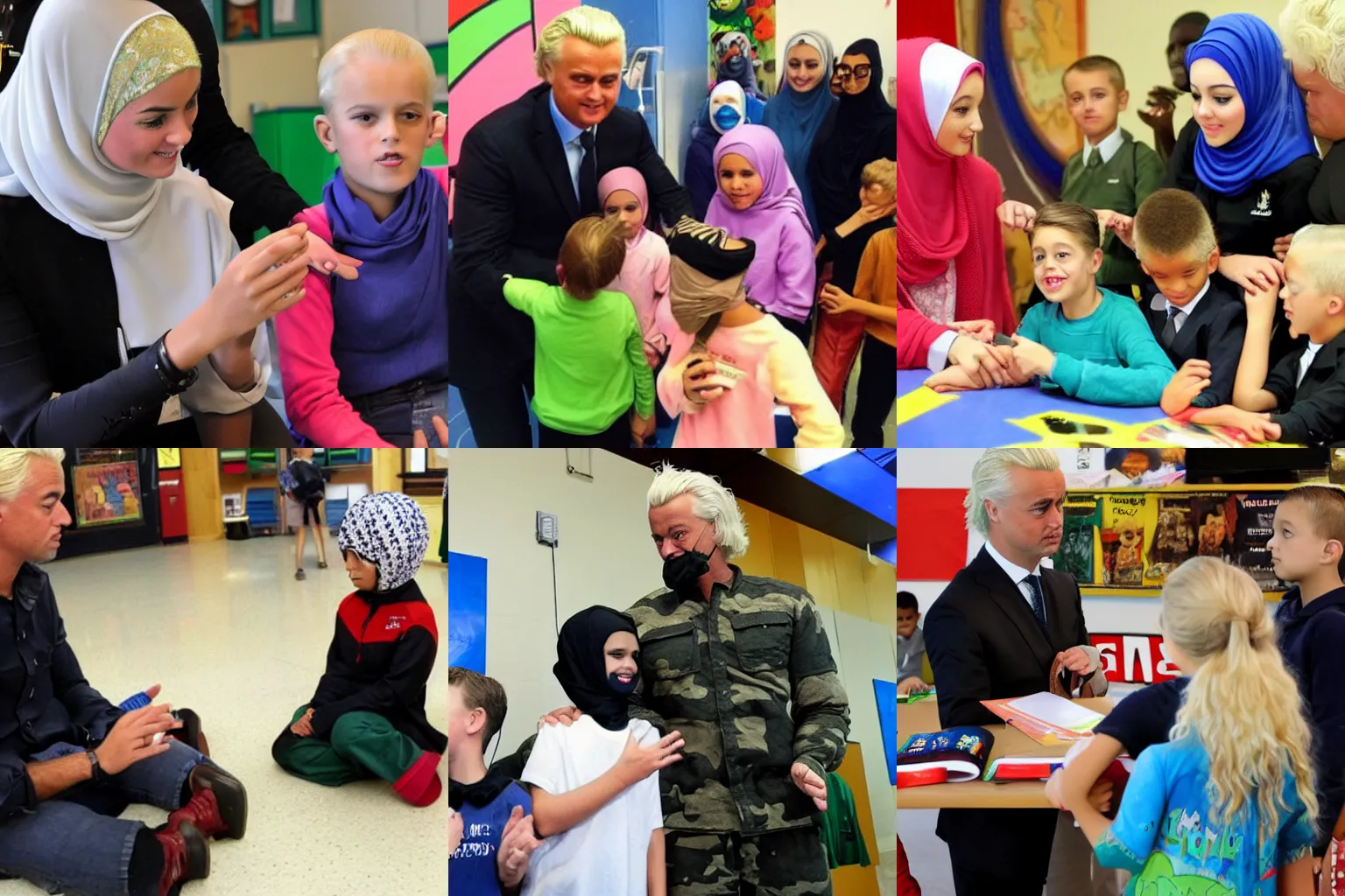 Prompt: geert wilders teaching children about hijab in the style of gi joe