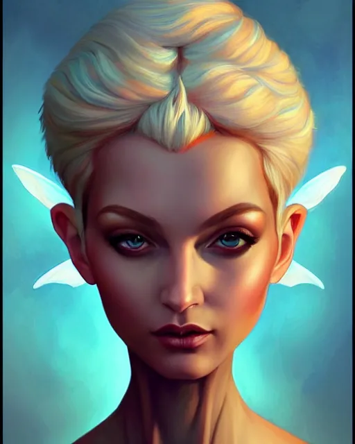 Image similar to portrait of a beautiful powerful pixie with wings, digital painting, artstation, concept art, smooth, sharp focus, illustration, art by disney, symmetry face, fine details. art by alex ross, brittney lee