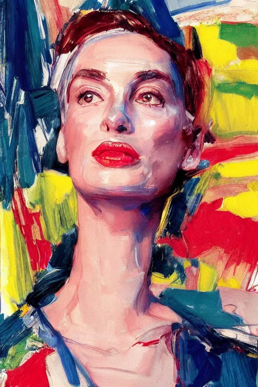 Prompt: hyperrealism close-up pretty woman portrait by Frank Auerbach photo, Vogue, by Alejandro Jodorowsky