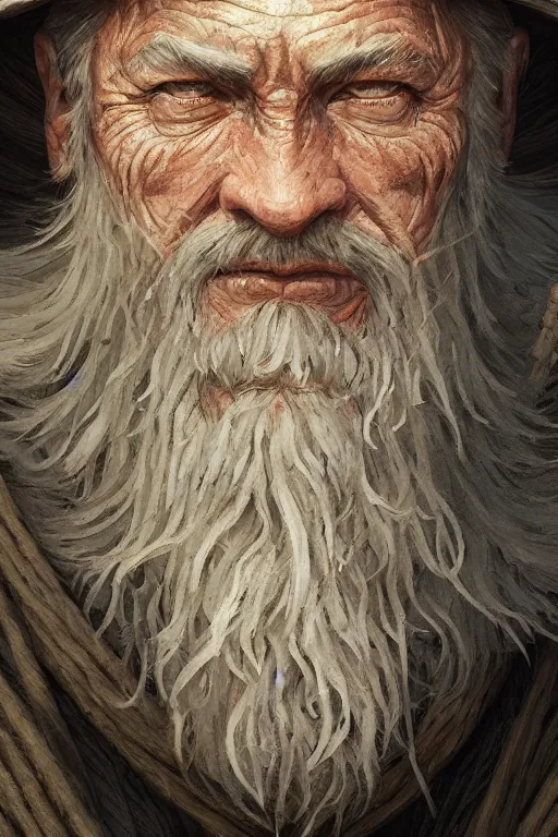 Image similar to close up portrait of an old fisherman, d & d, face, fantasy, intricate, elegant, highly detailed, digital painting, artstation, concept art, smooth, sharp focus, illustration, art by greg rutkowski