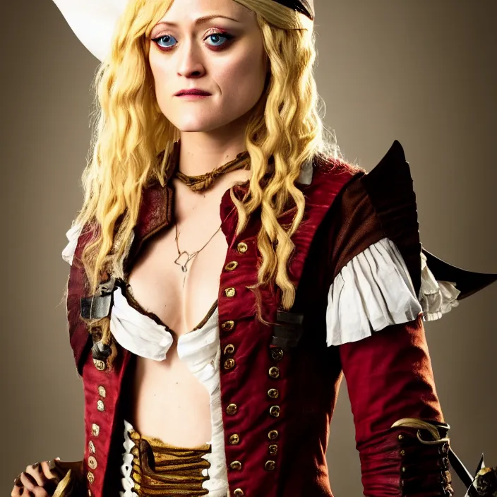 Image similar to full body photograph of olivia taylor dudley as a pirate. extremely detailed. 8 k