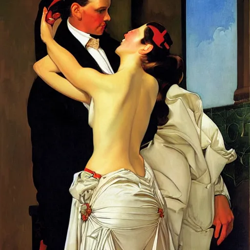 Prompt: master and margarita by j. c. leyendecker, tamara de lempicka