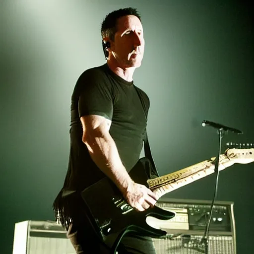 Prompt: Trent Reznor playing NIN concert in 2150 futurepunk