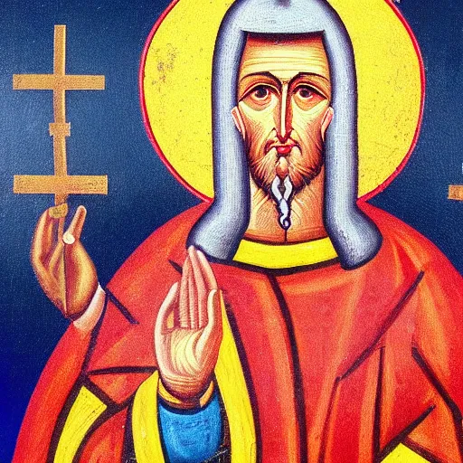 Image similar to icon of Saint burger, old painting,