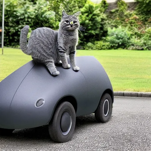 Prompt: photo of a cat - shaped car