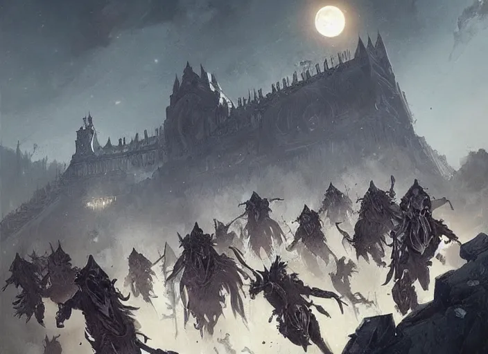 Prompt: beautiful as the moon, terrible as an army with banners. art by james paick and greg rutkowski