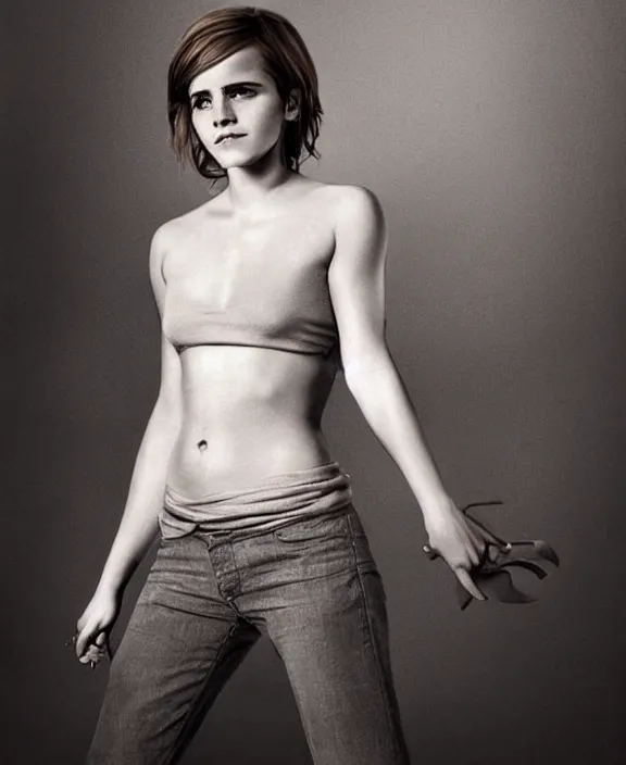 Image similar to emma watson full body portrait, art by denys tsiperko and bogdan rezunenko, hyperrealism