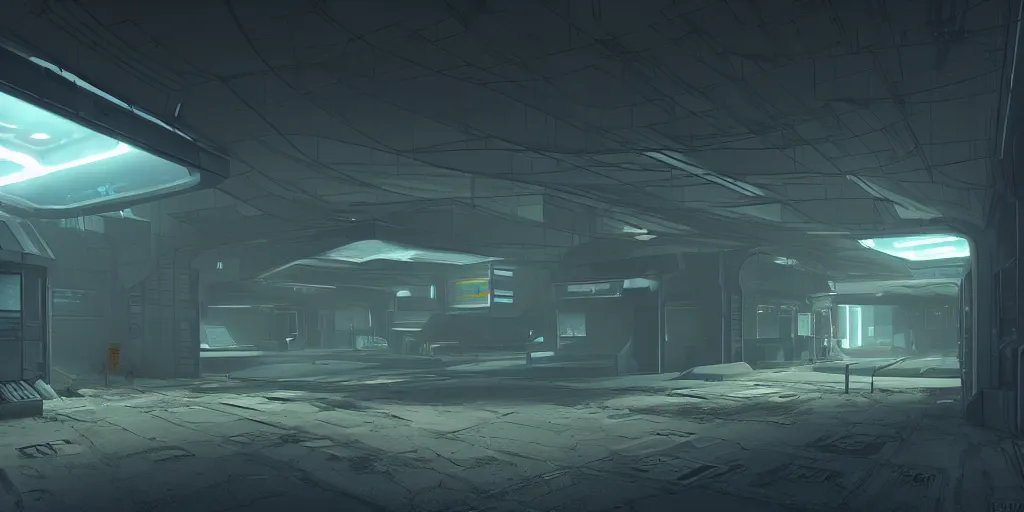 Image similar to i took a walk down and all dusty road in the spaceship base colony town in the cyberpunk like dark and moody realistic 3 - d modelling volumetric lighting asymmetric design